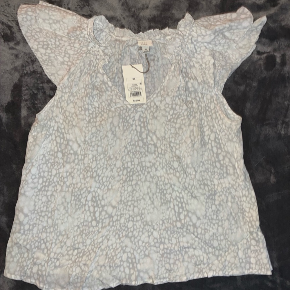a new day Light Blue and White Printed Flutter Sleeve Blouse